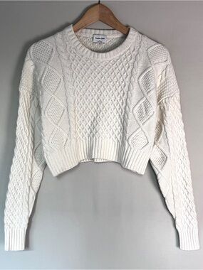 Aritzia Sunday Best Cable Knit Wool Blend Cropped Sweater Ivory XXS